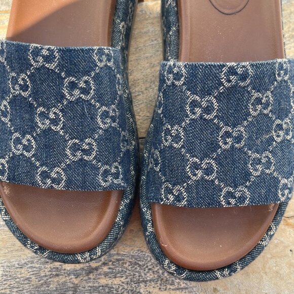Gucci Women's Angelina Denim Blue Platform Sandals Size 37 - Picture 6 of 9
